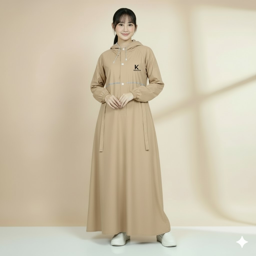 KALUSIA Jas Hujan Gamis Muslimah Mantel Jumbo Wanita Hijab Syar'i Raincoat Jubah Mantol Motor