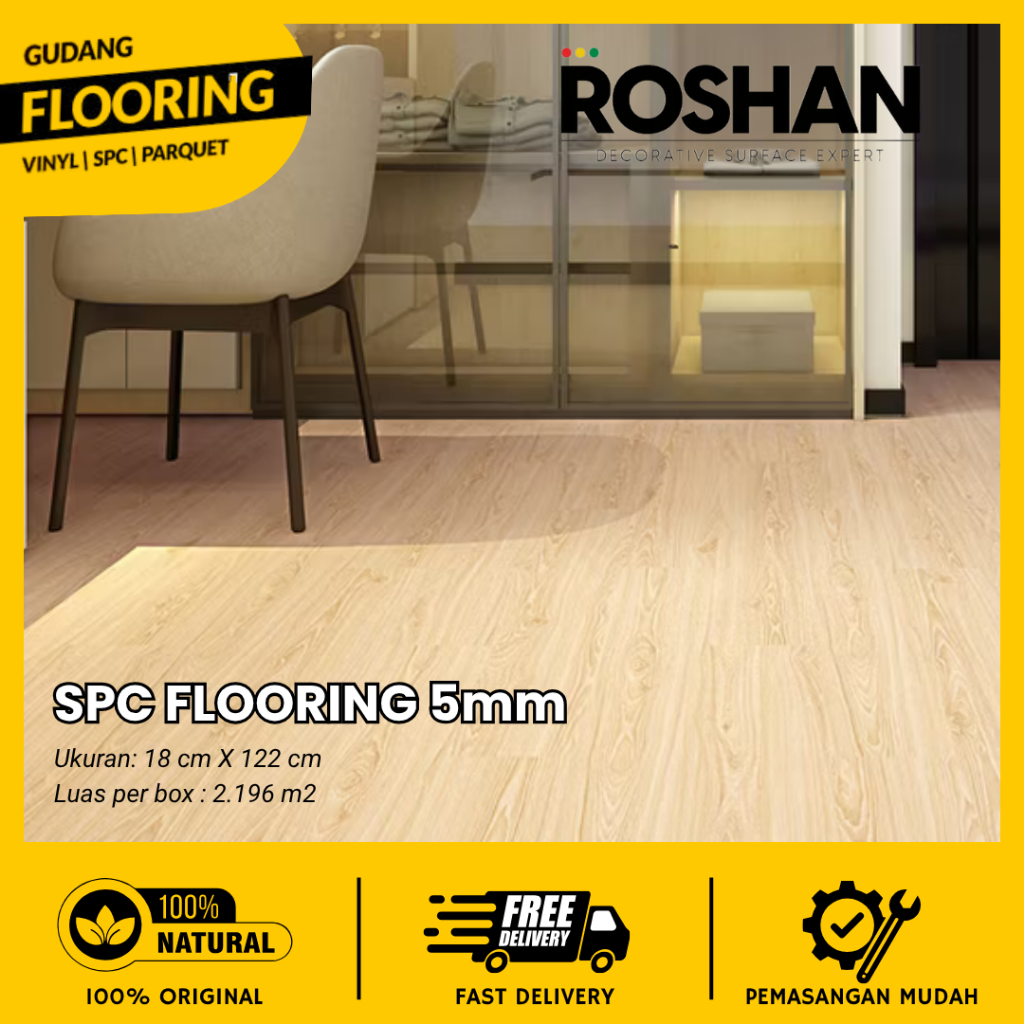 Lantai SPC 5mm Premium ROSHAN SPC Flooring | SPC Lantai Flooring 5 mm