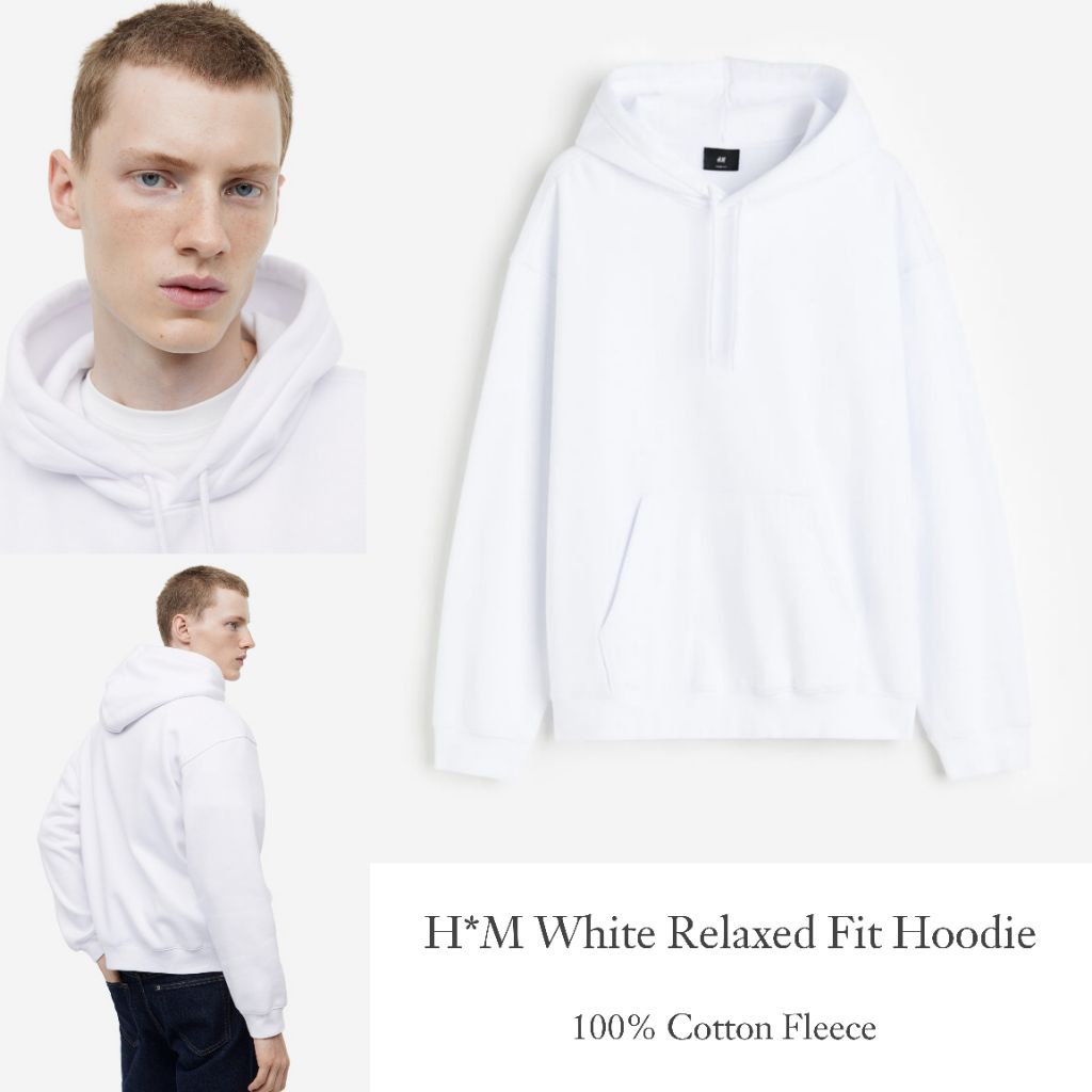 H*M White Relaxed Fit Hoodie / Hoodie Unisex original branded / Sweater Unisex terbaru