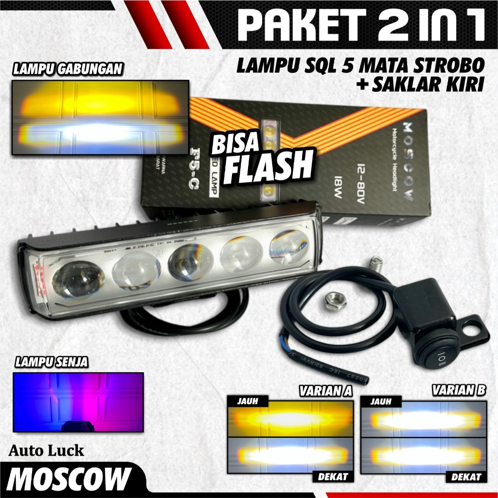 LAMPU STROBO 5 MATA + SAKLAR BISA FLASH LAMPU SENJA UNGU AKSESORIS MOTOR DAN MOBIL PREMIUM MOSCOW LA