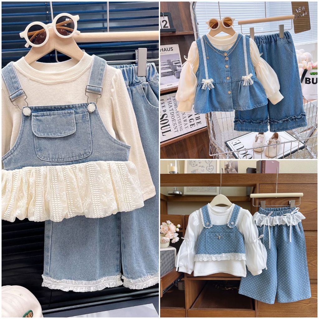 Set Kulot Jeans Ancore Lala / Oneset Jeans Anak Perempuan Lucu 2-5 Tahun/ Set Jeans Murah Terbaru