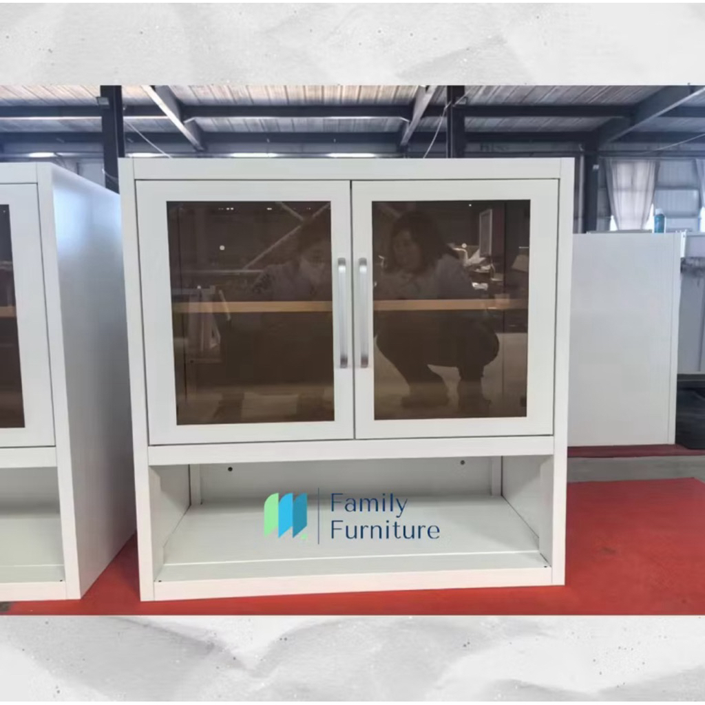 Lemari Dapur Gantung 2 Pintu Kaca Coklat