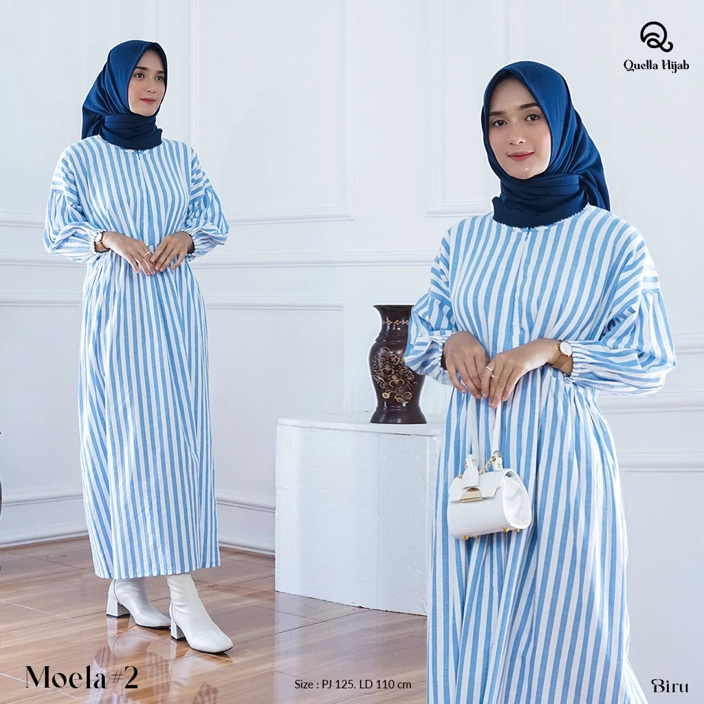 Atasan Wanita Tunik Motif Garis-Garis Lengan Panjang Bahan Rayon