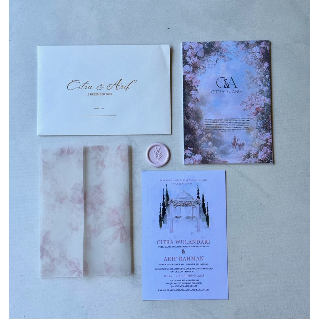 (10 pcs) UNDANGAN HARDCOVER DENGAN KALKIR MOTIF & WAX SEAL CUST0M DESIGN