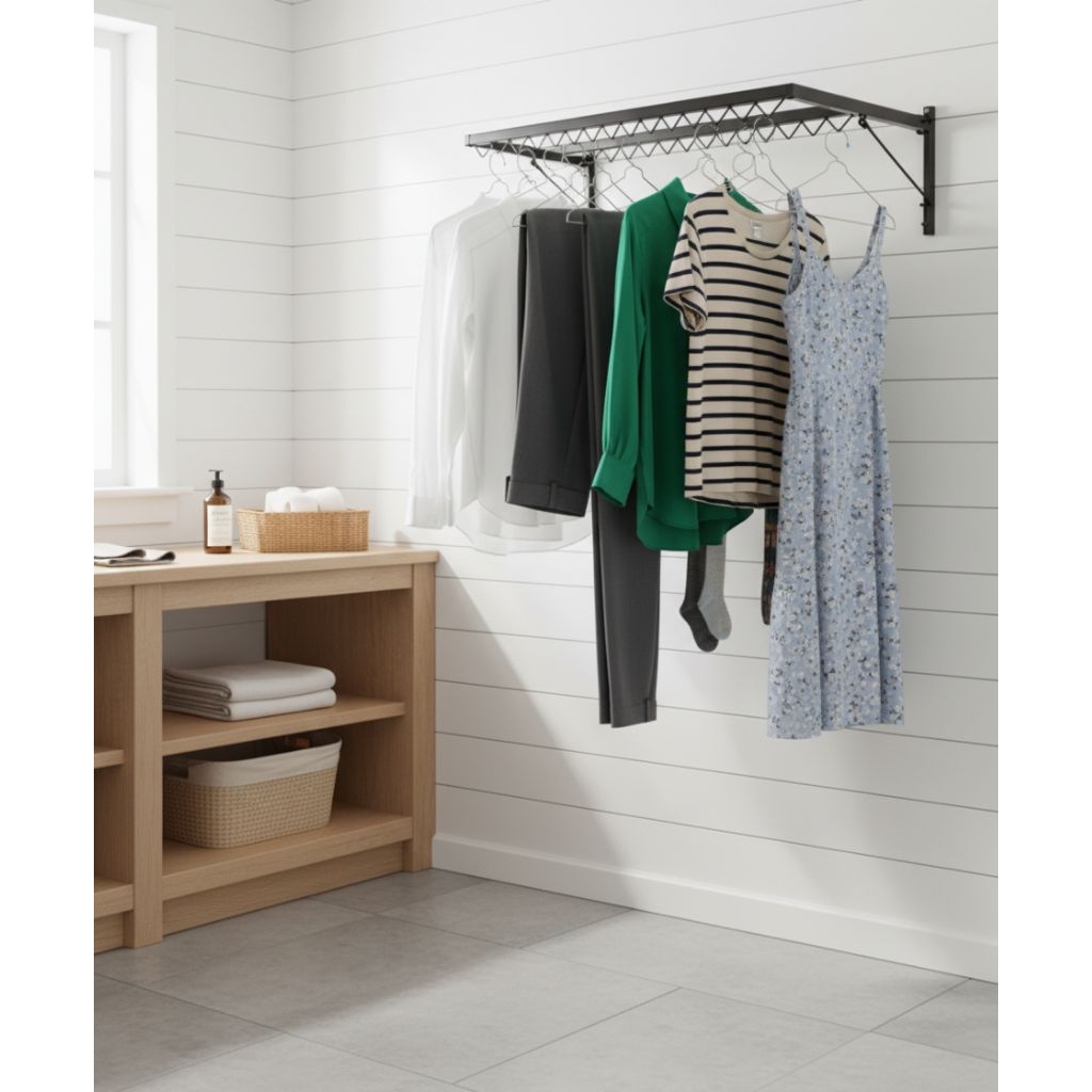 Panjang 1 Meter, Jemuran Lipat Tempel Dinding Warna Hitam