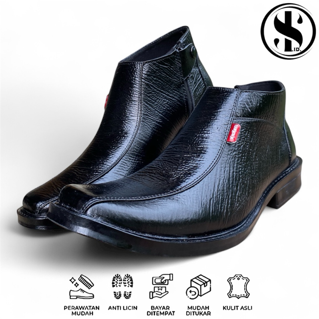Sepatu Pantofel Kickers 100% Kulit Asli Pria Wanita Unisex Sepatu Kantor Kickers PDH Hitam High Resl