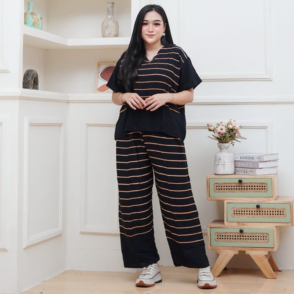 Setelan Baju One Set/Setelan Celana Kulot/One Set Rayon/Motif Garis