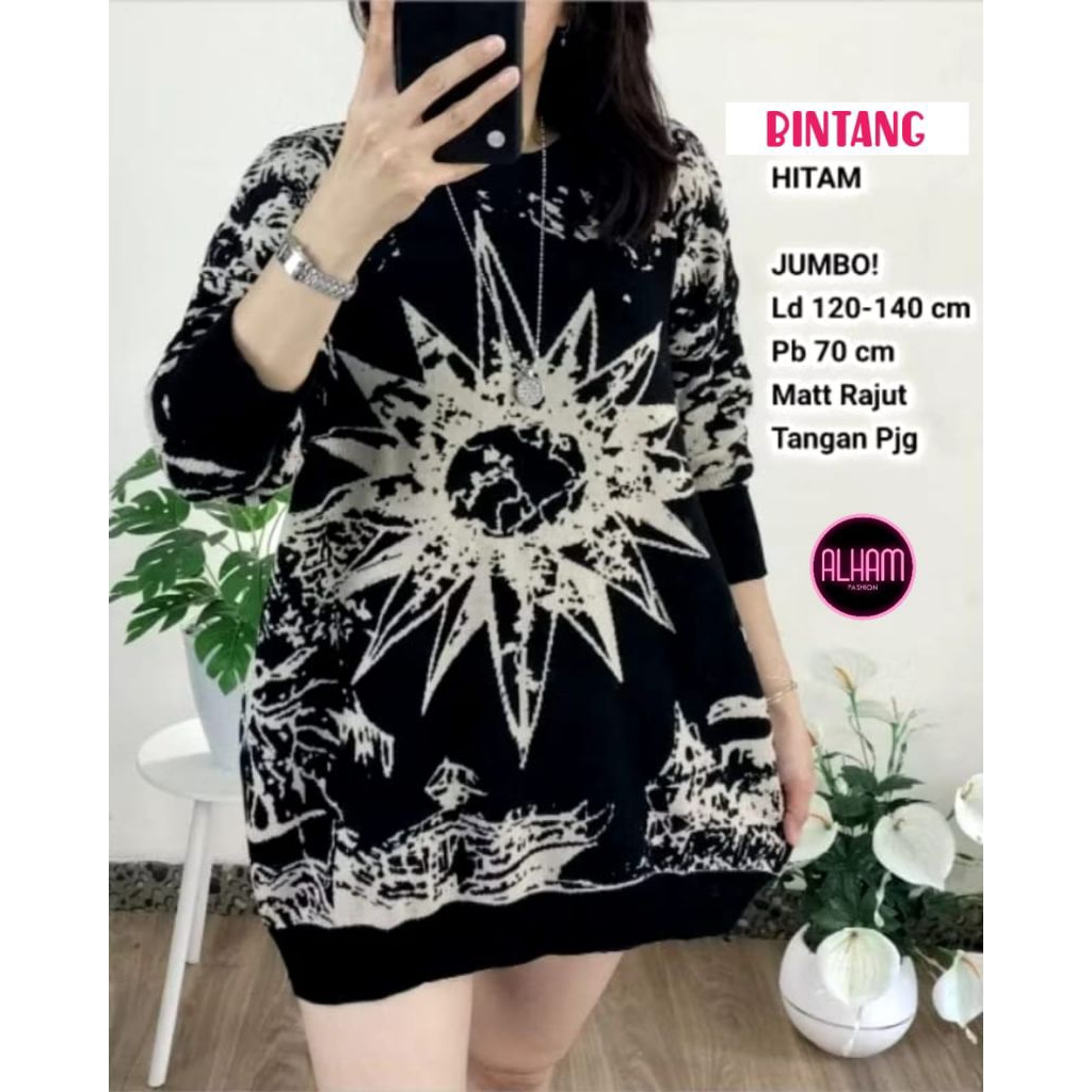JUMBO LD 130 cm BULBA BINTANG CELO KAOS WANITA BAHAN RAJUT