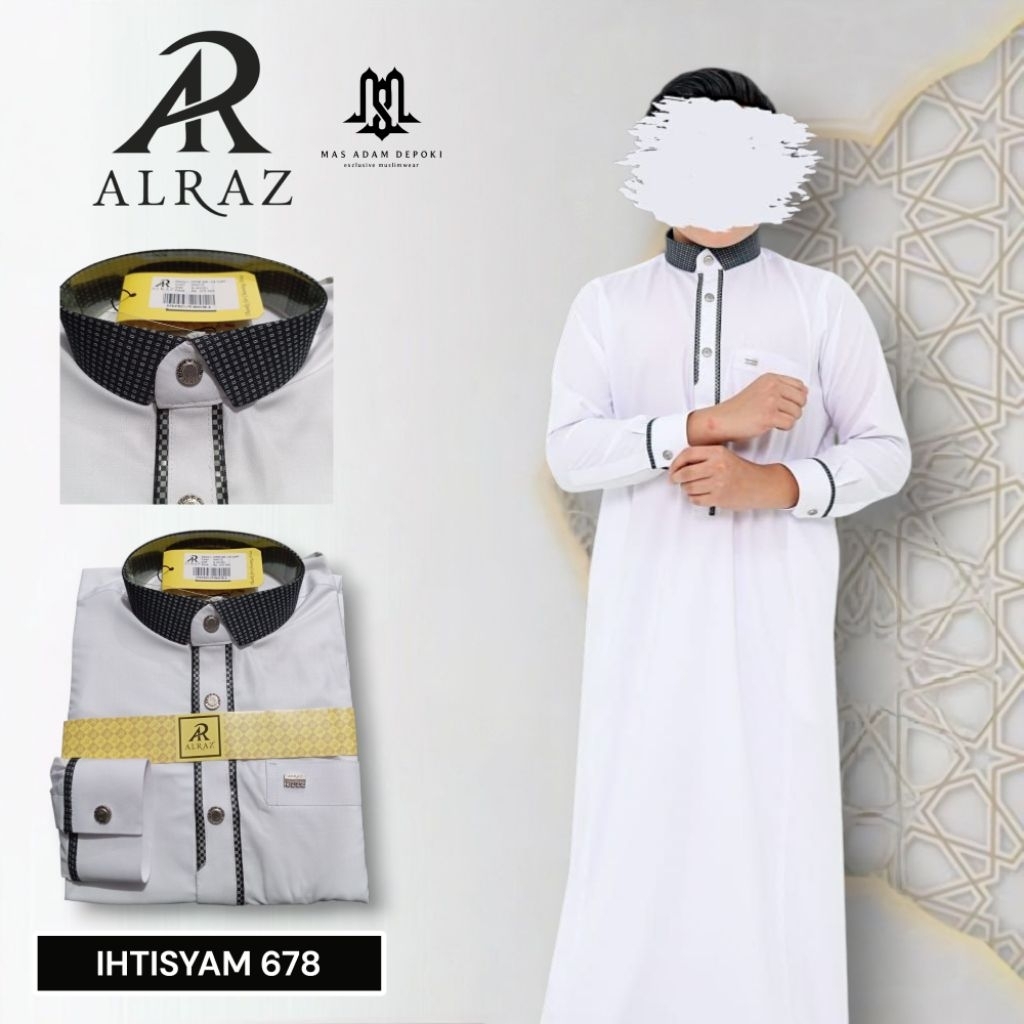 Jubah Al Raz Remaja Putih Manset Kombinasi Ihtisyam