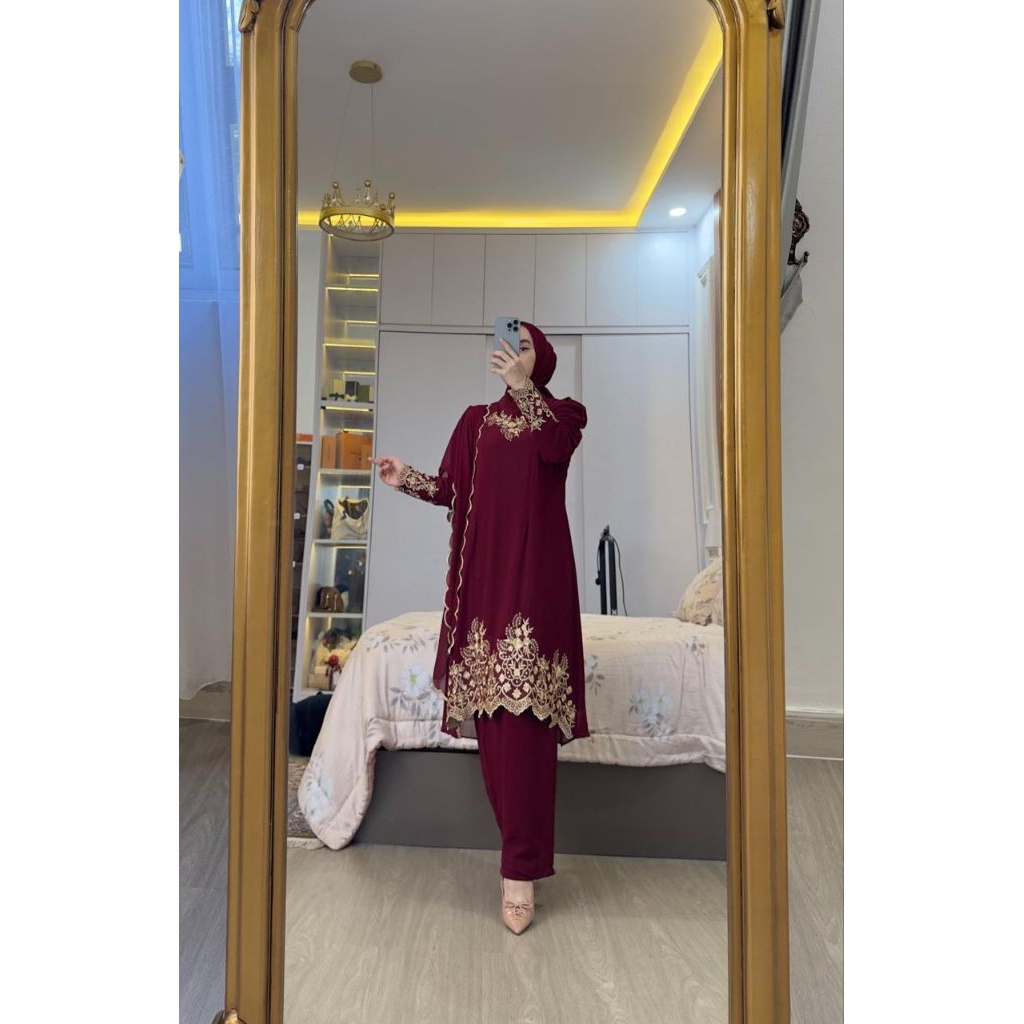 Setelan Rok Melayu Ceruty Babydol Premium Bordir  | Setelan Rok Gamis Malaysia |Gamis set rok hijab 