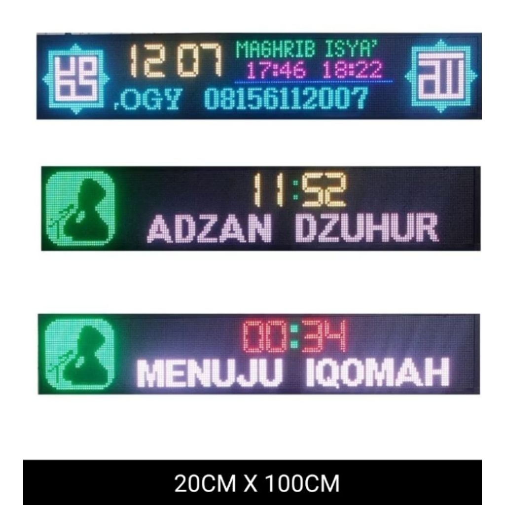 JAM DIGITAL SHOLAT MASJID RUNNING TEKS 20CM X 100CM P5 RGB