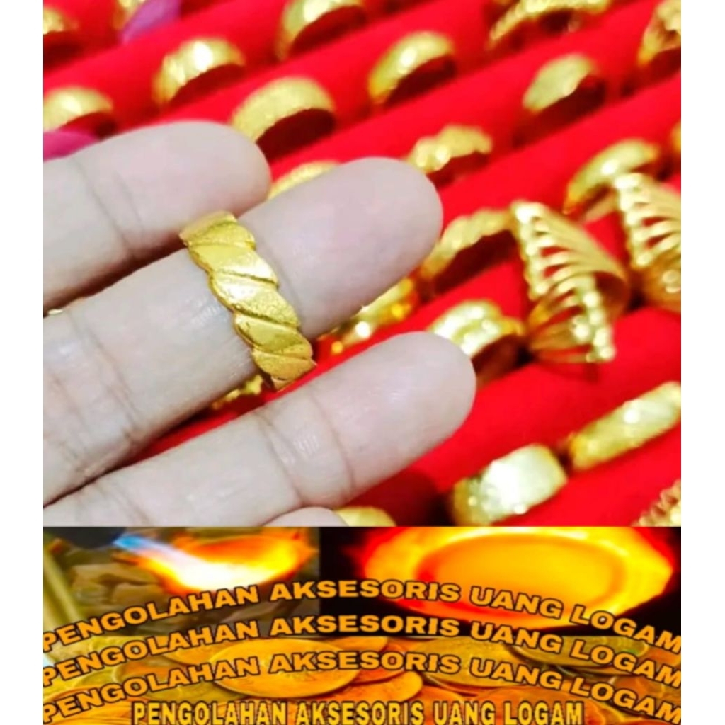 Cincin wanita dewasa bahan koin Logam 91 ori Lapis emas 24k anti luntur karat