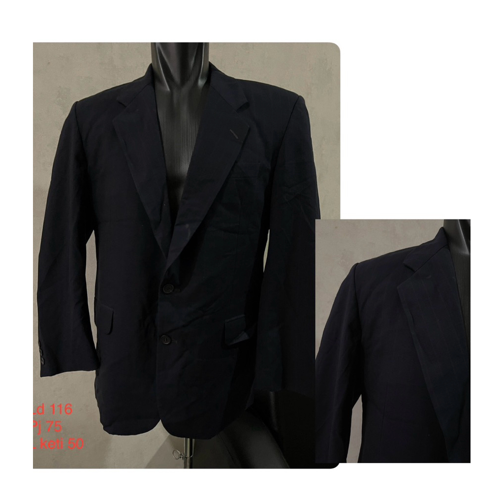 Alberto jas pria blazer pria warna hitam kebiruan motif liris halus size M to L setengah puring