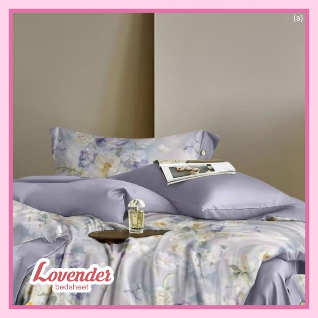 Sprei/Bedcover katun JEPANG pastel ungu lilac purple bunga flower mawar rose kuning yellow gradasi g