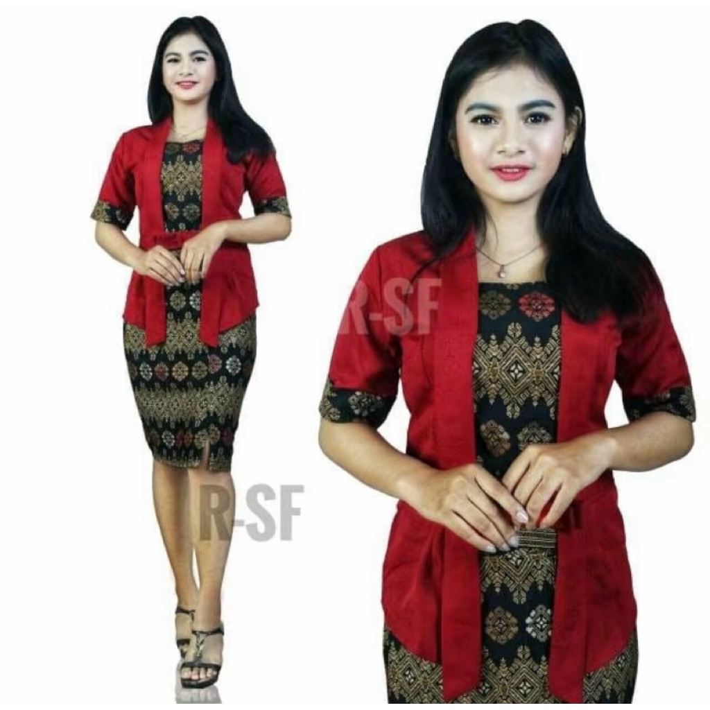 Setelan kebaya kutubaru elnira lengan pendek / baju wanita / kebaya kantor / kebaya natal