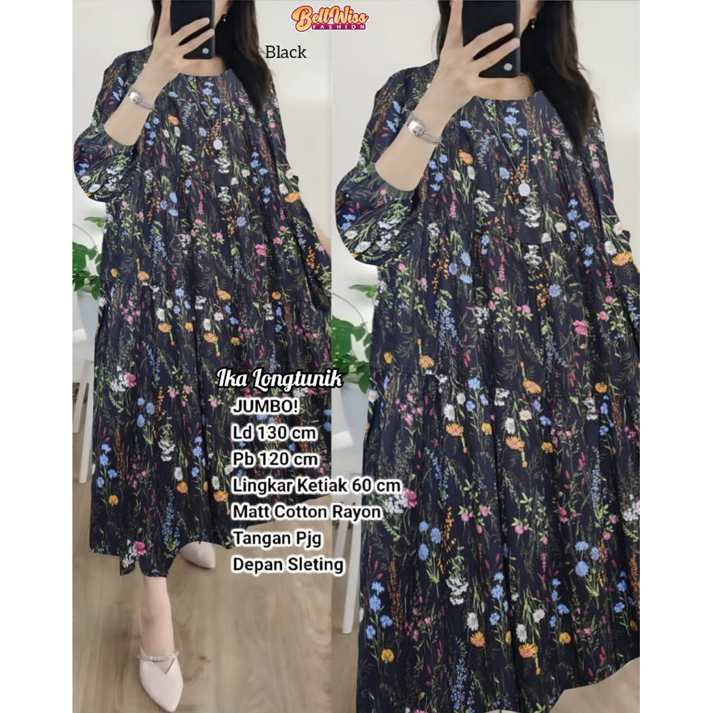 viera valan long tunik marsela belt kecil tunik jumbo m L XL XXL tunik import tunik ceruty babydoll 