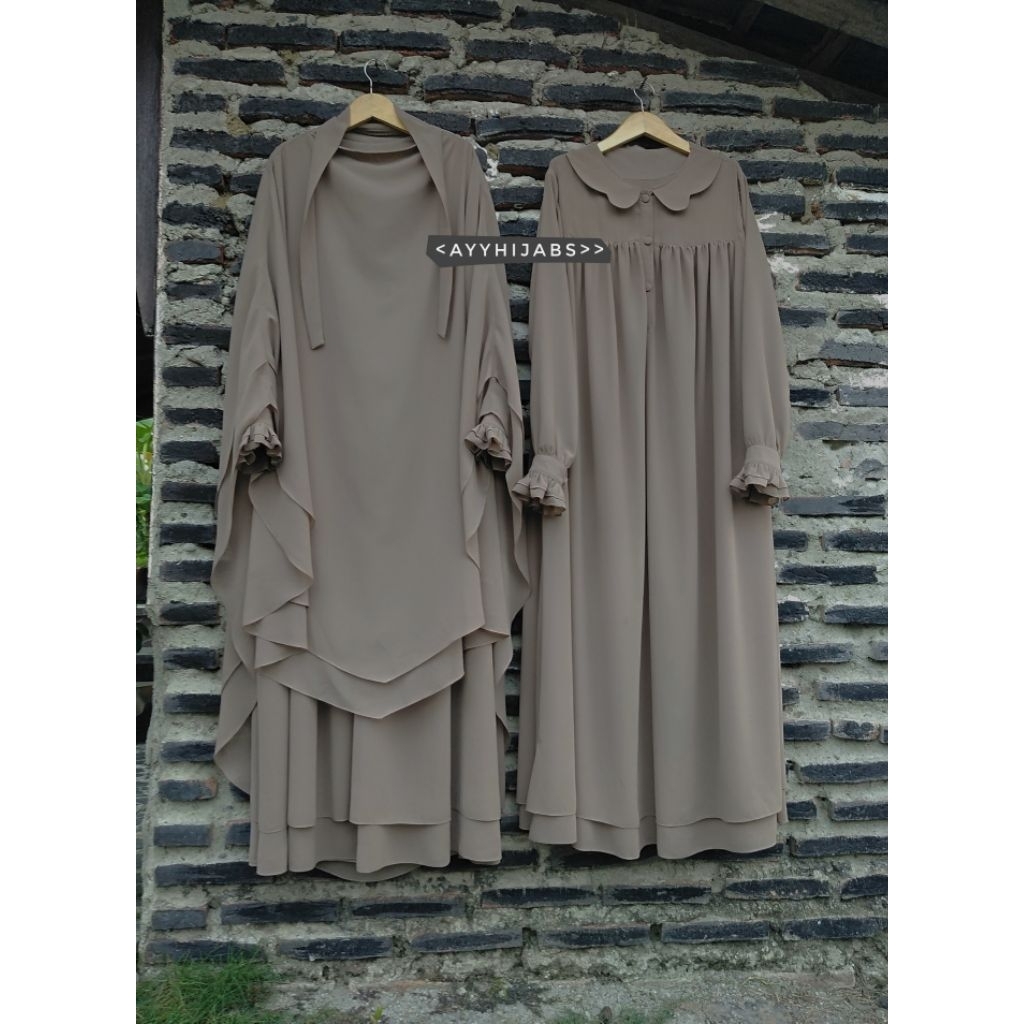 AYYHIJABS-Set Gamis Jilbab French Khimar Jumbo Bahan ceruty babydoll