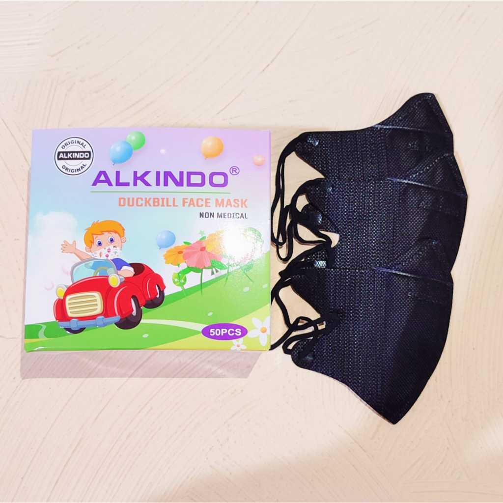 Masker Anak Duckbill ALKINDO Hitam Polos / Masker Duckbill Anak Isi 50pcs - Earloop