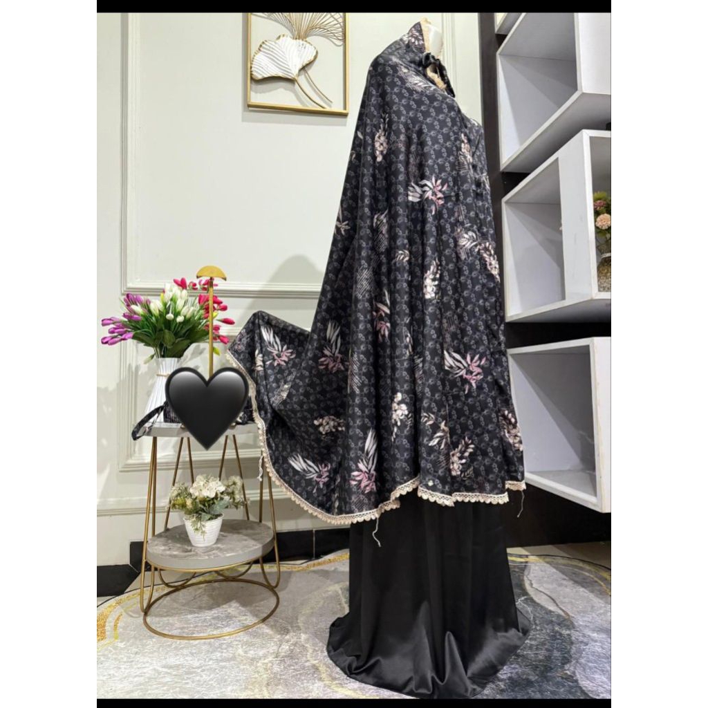 Mukenah Armani Silk Motif Rok Polos Renda Kecil Dewasa