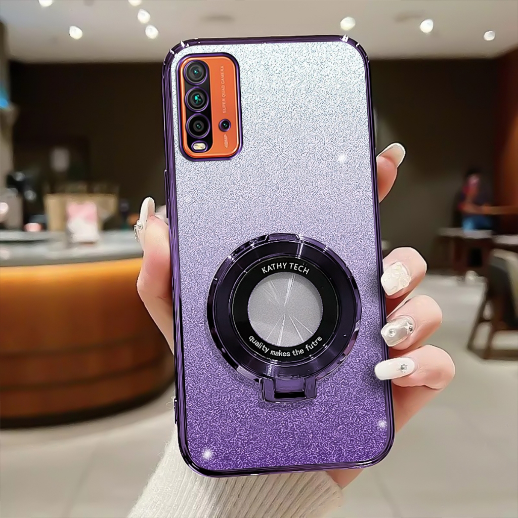 Soft Case Xiaomi Redmi 9T Casing Luxury Glitter Plating Ring Magnetic Holder