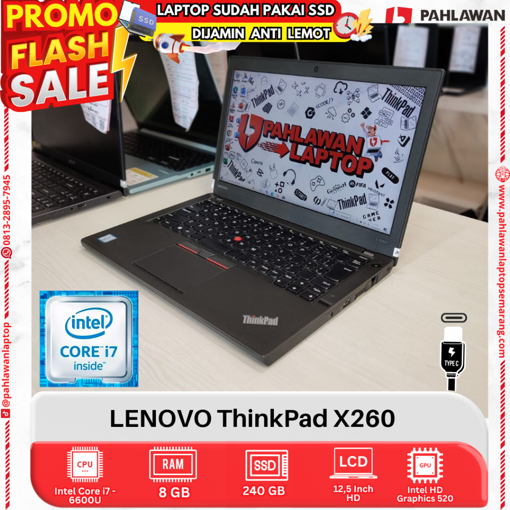 LAPTOP LENOVO ThinkPad X260 CORE I7 GEN 6 RAM 8GB SSD 240GB