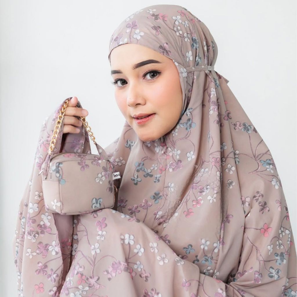 mukena traveling parasut Korea motif 2in1 loufie / mukena parasut mini pouch Korea motif loufie / mu