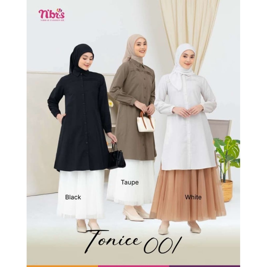 Nibras Long Tunik Polos Tonice 001 | Tunik Hitam Polos Premium | Tunik Putih Polos Kekinian| Tunik K