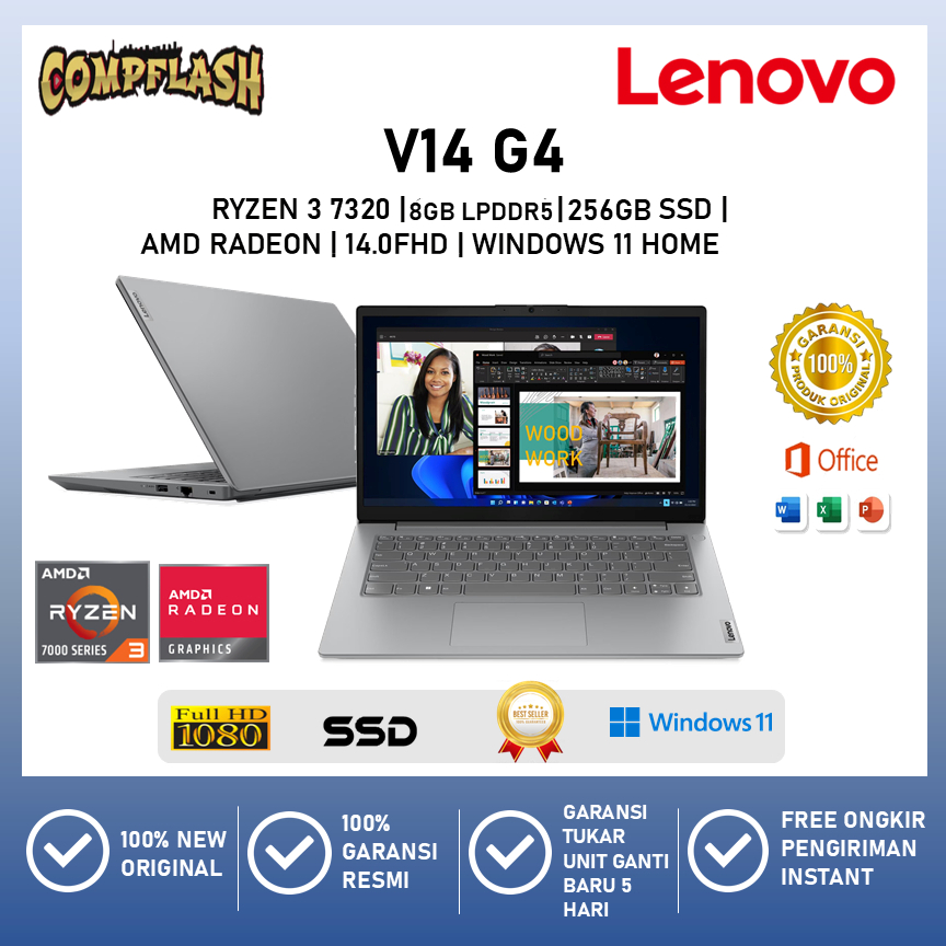 Lenovo V14 G4 Ryzen 3 7320U Ram 8GB SSD 256GB WINDOWS 11 Garansi Resmi LENOVO 2 Tahun