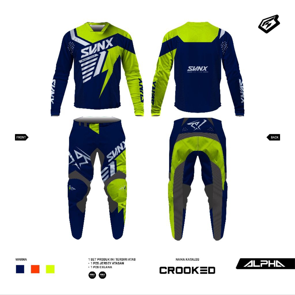 GEARSET SVNX PREMIUM JERSEY SET MOTOCROSS JERSEY SVNX ORIGINAL PREMIUM GEARSET ALPHA CROOKED SERIES