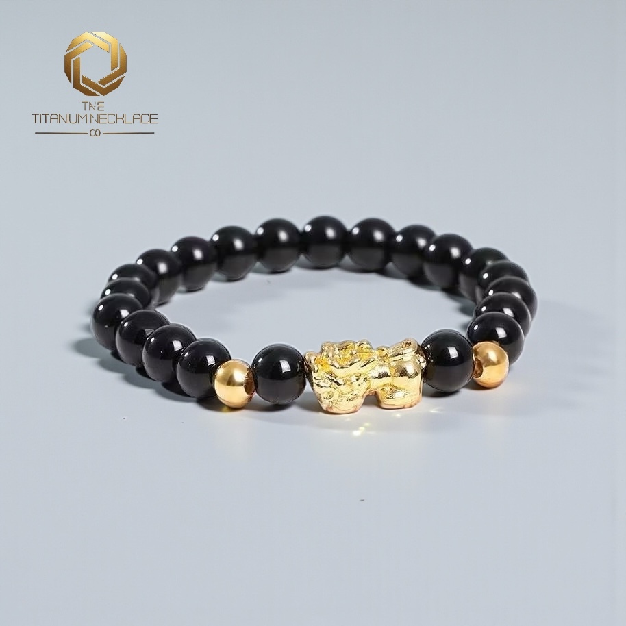 TitaniumNecklace GELANG PRIA WANITA BATU BLACK ONYX ASLI NATURAL KOMBINASI PIXIU