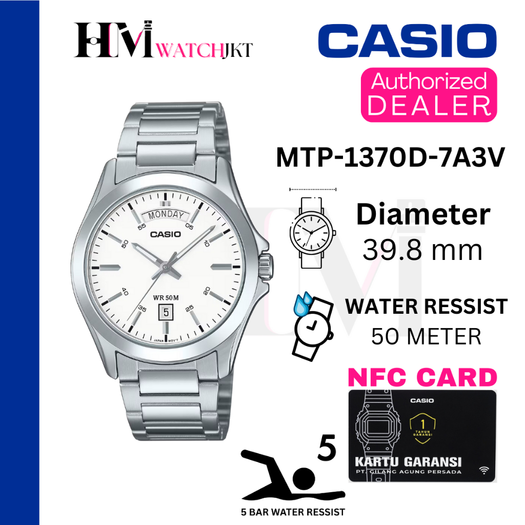 CASIO MTP-1370D-7A3VDF Jam Tangan Pria Original Analog Quartz Day Date Antiair MTP-1370D-7A3V