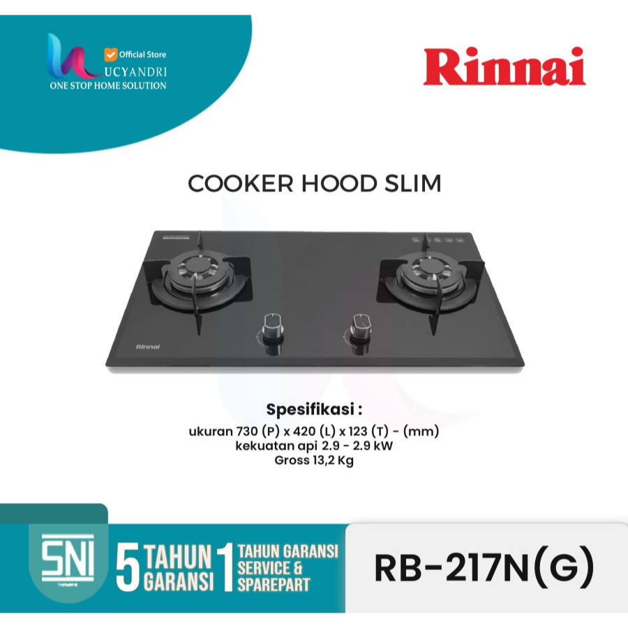 Kompor Tanam Rinnai RB-217 NG – 2 Tungku Gas, Stainless Steel