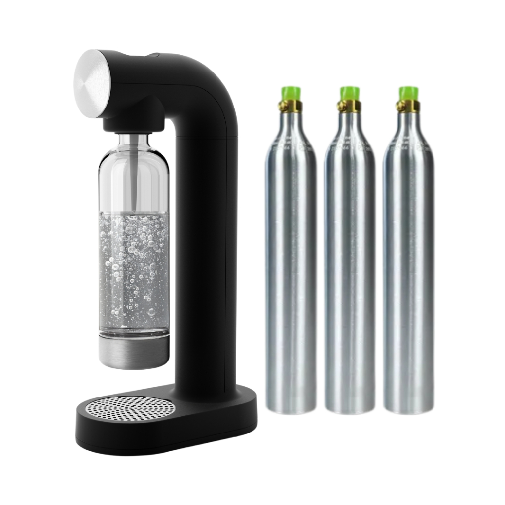 Soda Maker "The Buddy" by SodaSwap - Set 3; Machine + PET Bottle + 2 CO2 Tanks | Sparkling Water & S