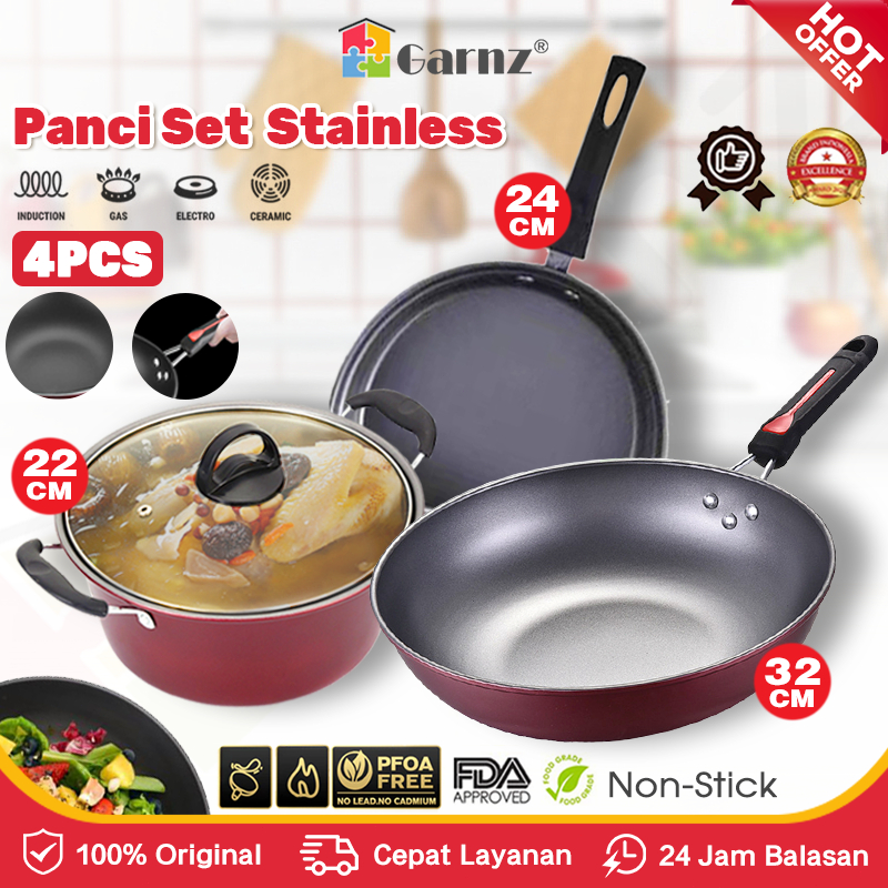 Panci Set Teflon Wajan Penggorengan Serbaguna 3 Pcs Cookware Set