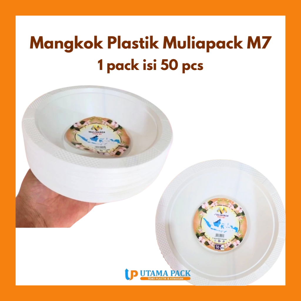Mangkok Plastik Tanggung Putih Susu M7 Muliapack Tahan Panas Sekali Pakai