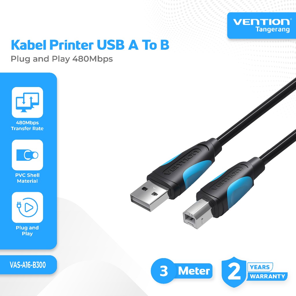 Vention Kabel Printer USB A Male To B Male Plug and Play Printer Cable 3 M 3 Meter - VAS-A16-B300