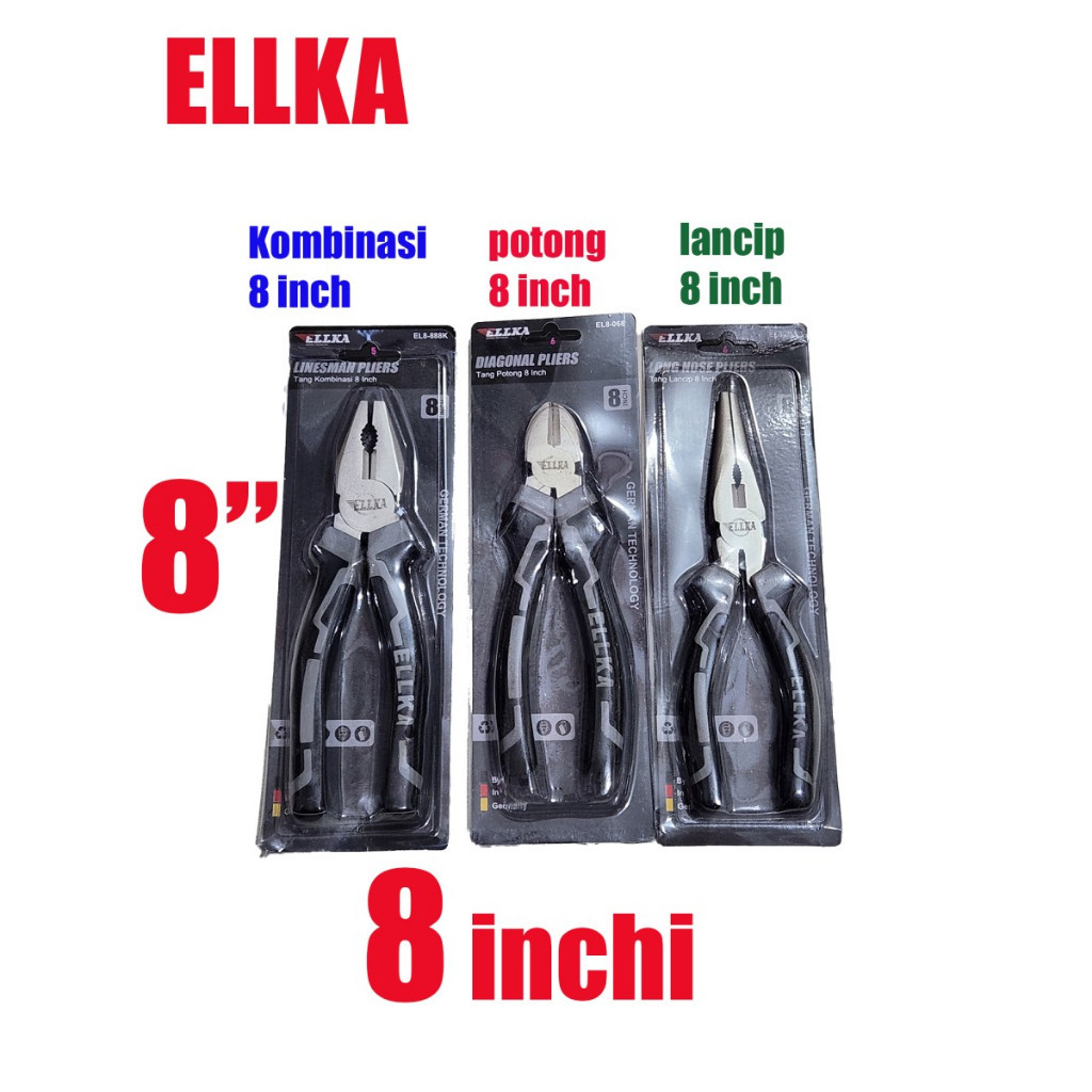 tang 8 inch ELLKA potong kombinasi lancip 8"