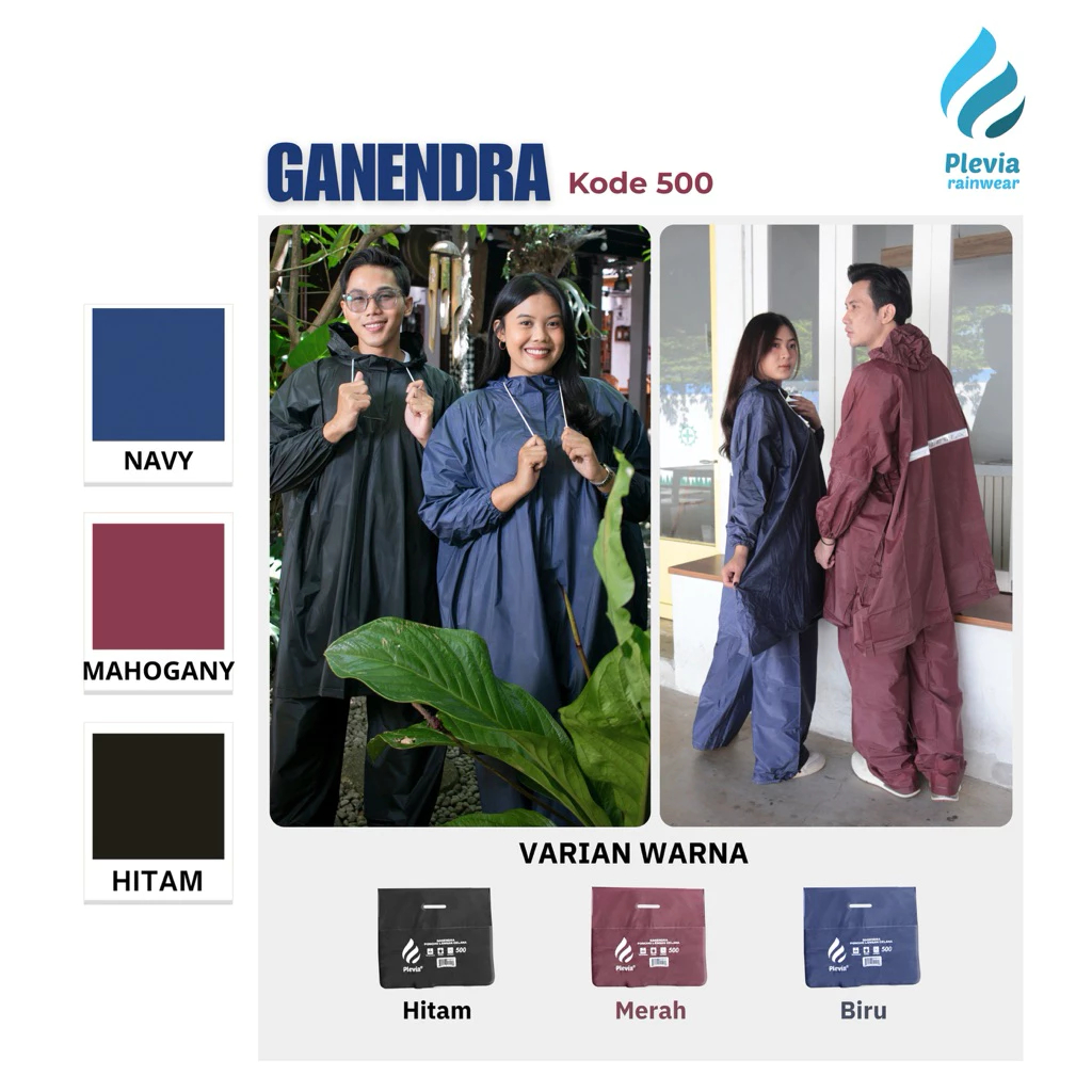 Jas Hujan PLEVIA Ponco Celana Ganendra 500 Lengan Celana Panjang Jumbo Set Jas Hujan Murah Unisex