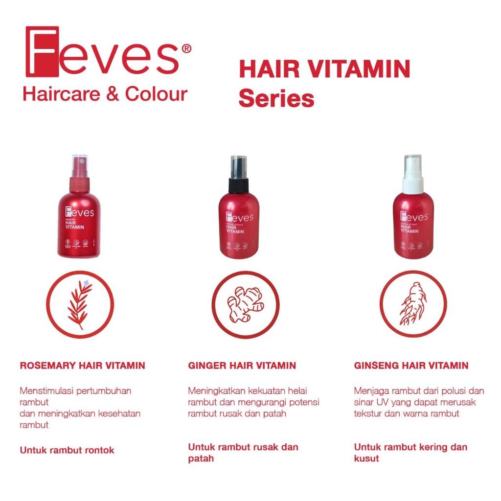 FEVES Hair Serum Vitamin Rambut Spray - Hair Vitamin (Perawatan Rambut Kering Dan Kusut) 100ML