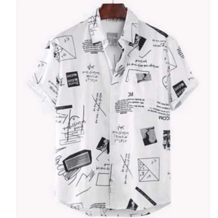 Kemeja Pria Motif Rumus Putih Hawai Surfing Pantai Pria Dewasa Lengan Pendek Fashion Cowok