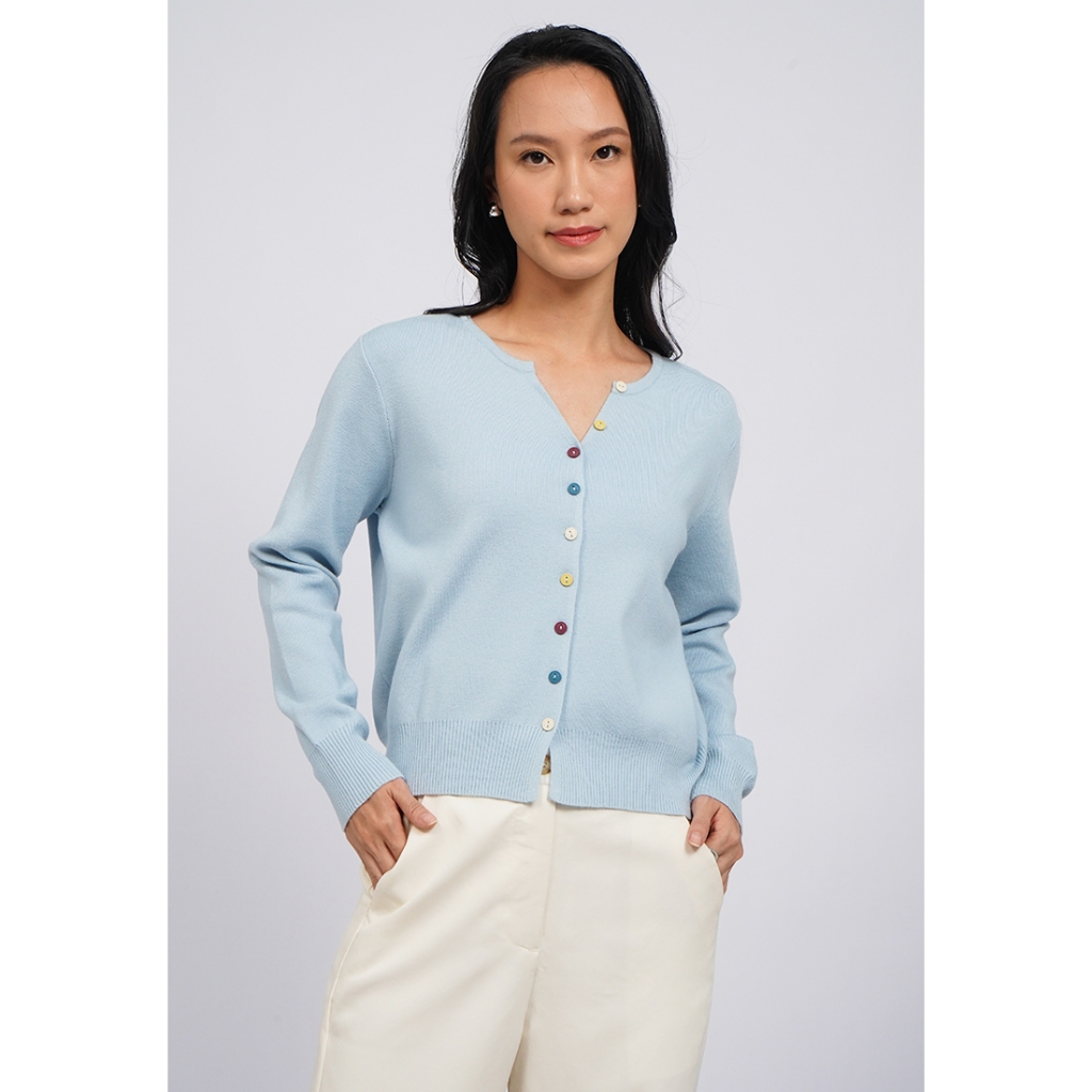 ET CETERA Cardigan with Multicolor Button LT. BLUE