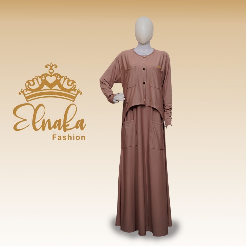 Gamis Dres Inara Wanita Premium Mahogani Brown Elnaka 046
