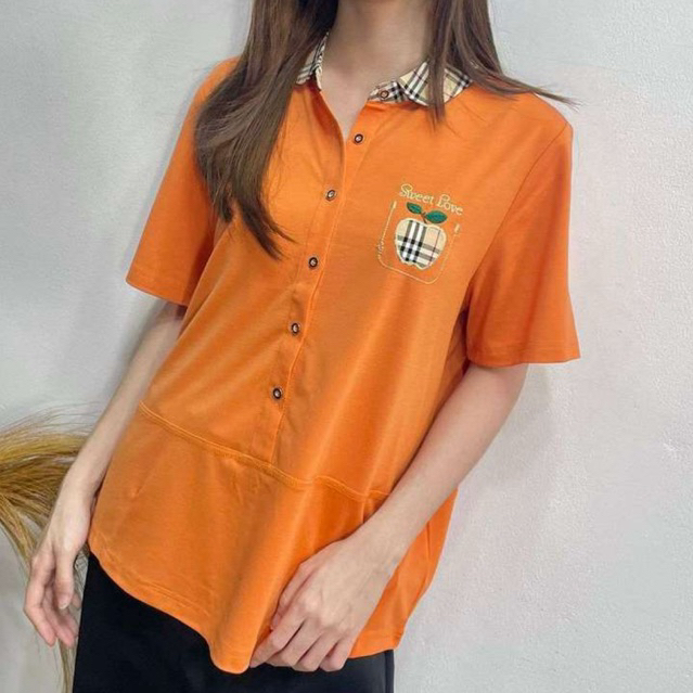 76606B | KAOS STRETCH KERAH LENGAN PENDEK PINK HITAM ORANGE