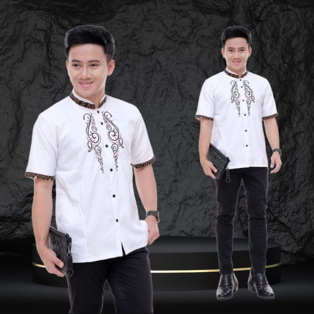 Kemeja Batik Lengan Pendek Kerah Shanghai / Baju Koko / Batik Pria Lengan Pendek