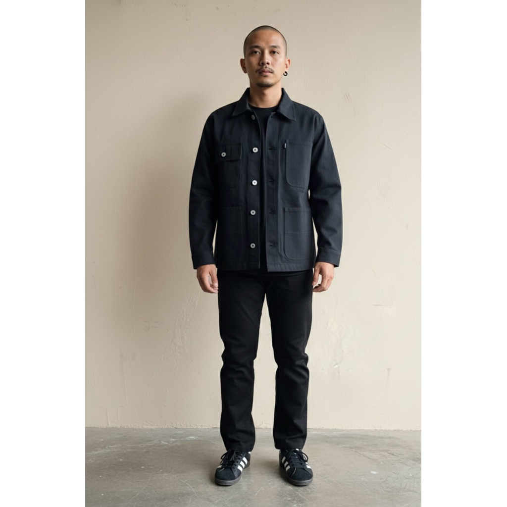 Black denim jacket vintage model chore coat