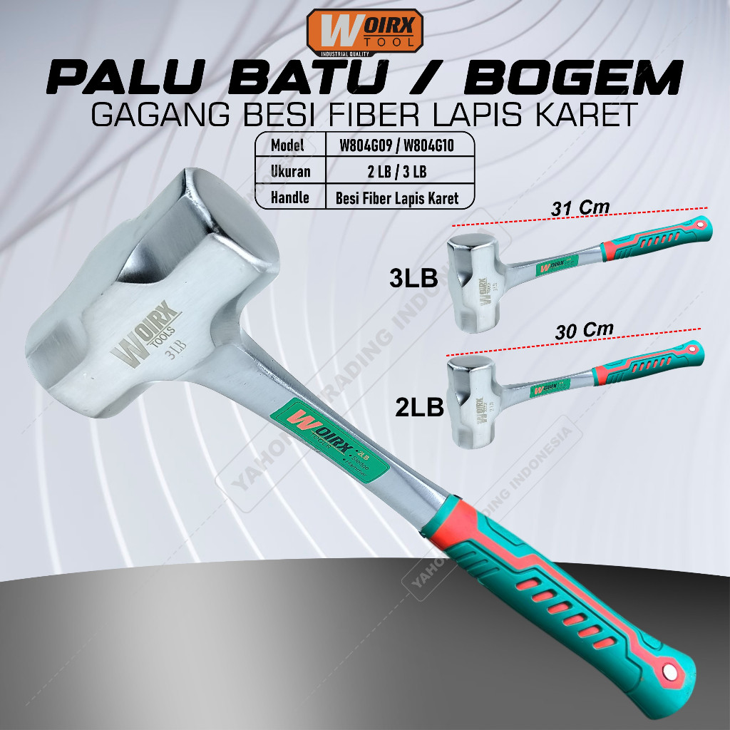 Palu Batu Palu Besi Bogem 2LB 1kg 3LB 1.5kg Gagang Besi Fiber Lapis Karet WOIRX TOOL