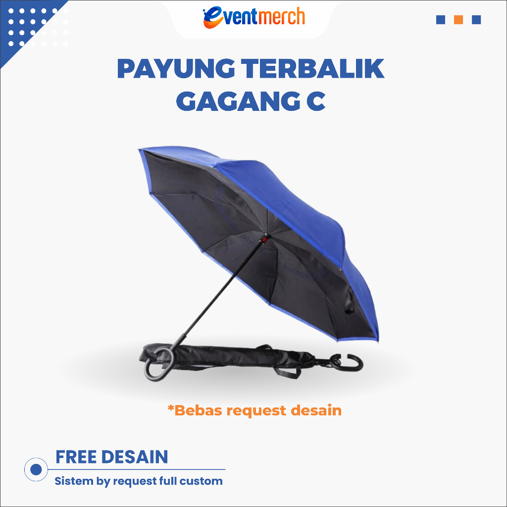 Souvenir Payung Terbalik Payung Kazbrella Payung Mobil Umbrella Gagang C + Sarung Kain + Tali 2ND GE
