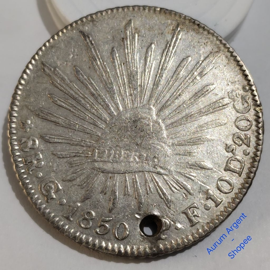 T^A.18S-- 1 PC KOIN PERAK KUNO ASLI 8 REALES REPUBLICA MEXICANA TH 1850. -- SILVER COIN --