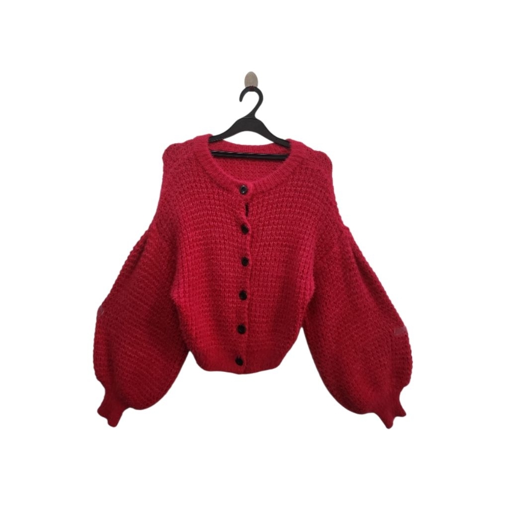 Cardigan Rajut Knit Fuzzy Bulu Fluffy Gembul Tangan Balon Meletus Warna Pink Barbie Kawaii Pinterest