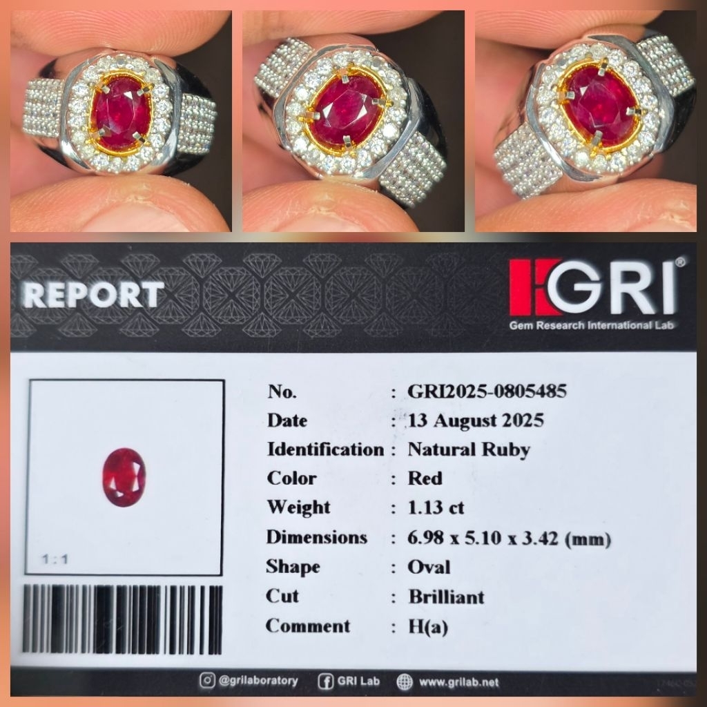Batu Natural Red Ruby Heat A Memo 1.13 crt